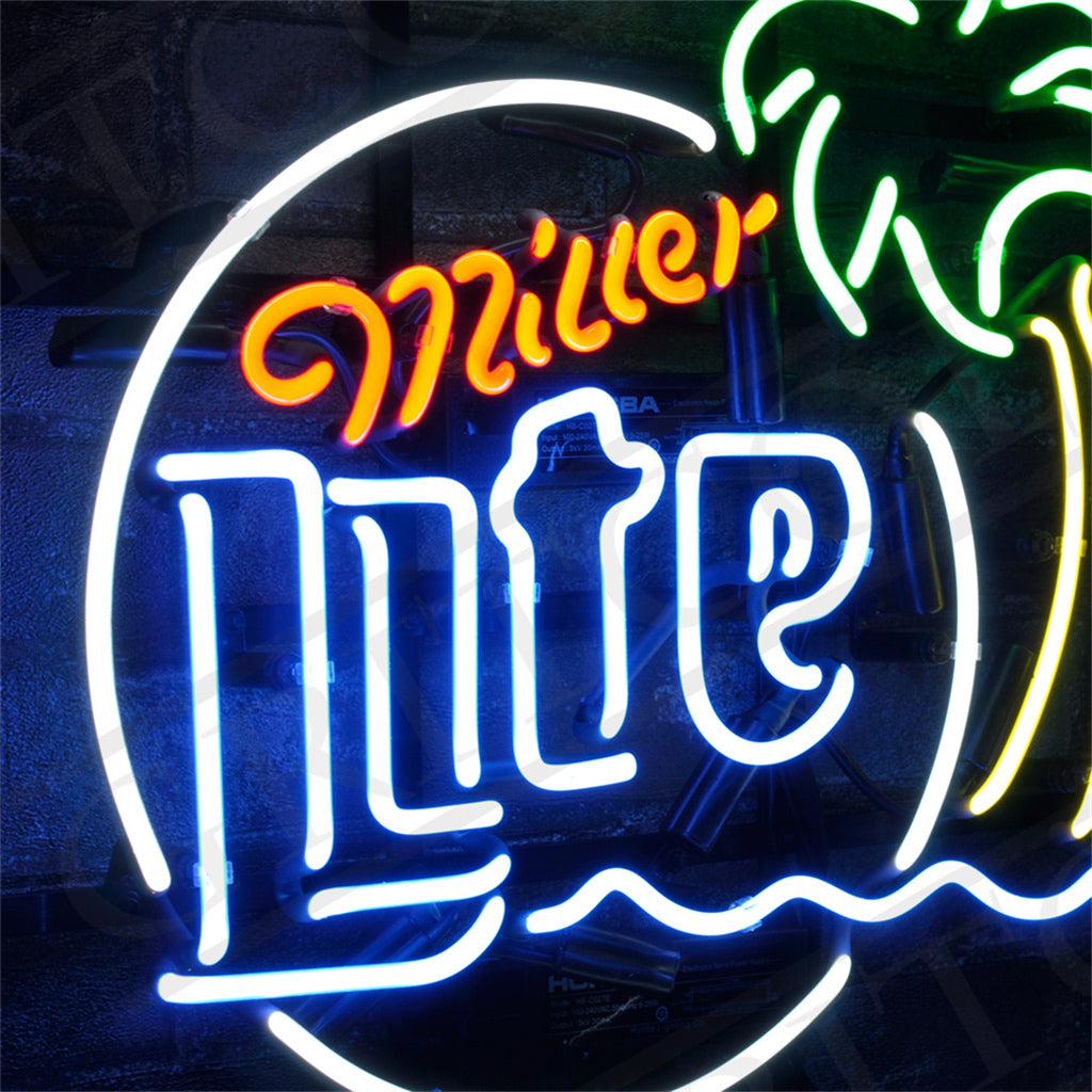 Miller Lite Palm Tree & Sun Neon Sign