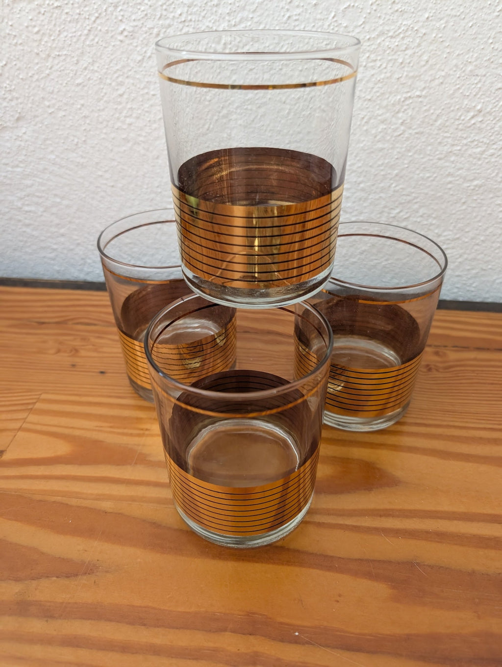 Gold Stripe Rocks Glasses – Vintage Mid-Century Modern Barware Set
