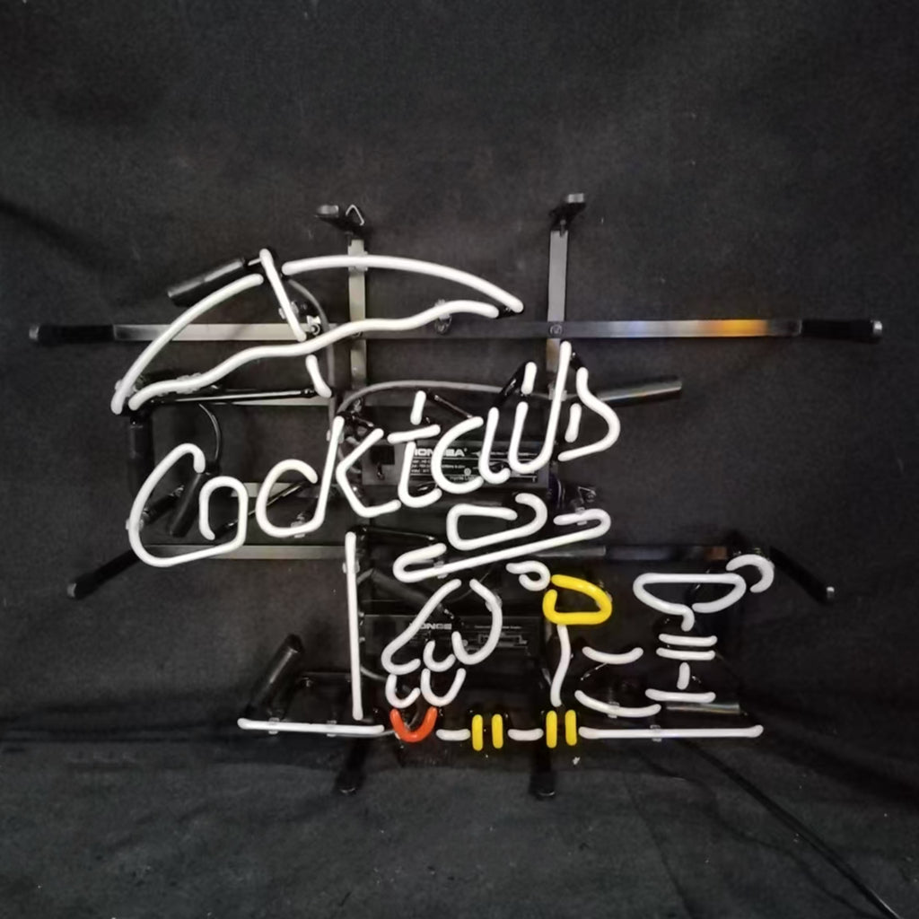 Parrot Under Umbrella Cocktails Neon Sign – Tropical Bar Decor
