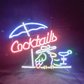 Parrot Under Umbrella Cocktails Neon Sign – Tropical Bar Decor