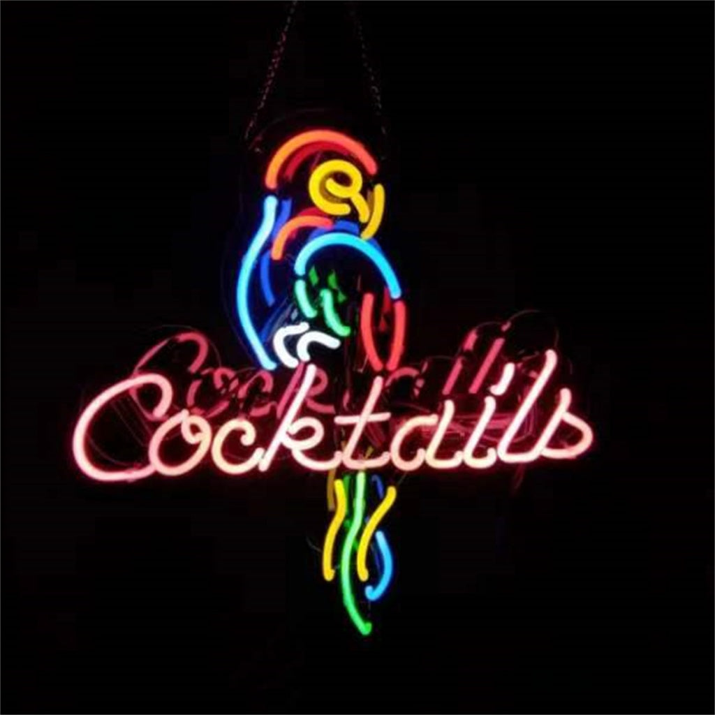 Parrot & Cocktails Neon Sign – Home Bar LED Wall Decor