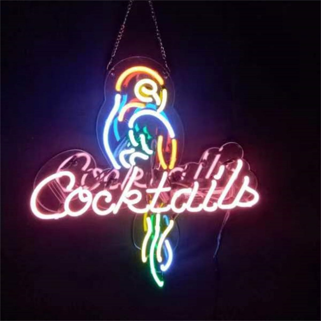 Parrot & Cocktails Neon Sign – Home Bar LED Wall Decor