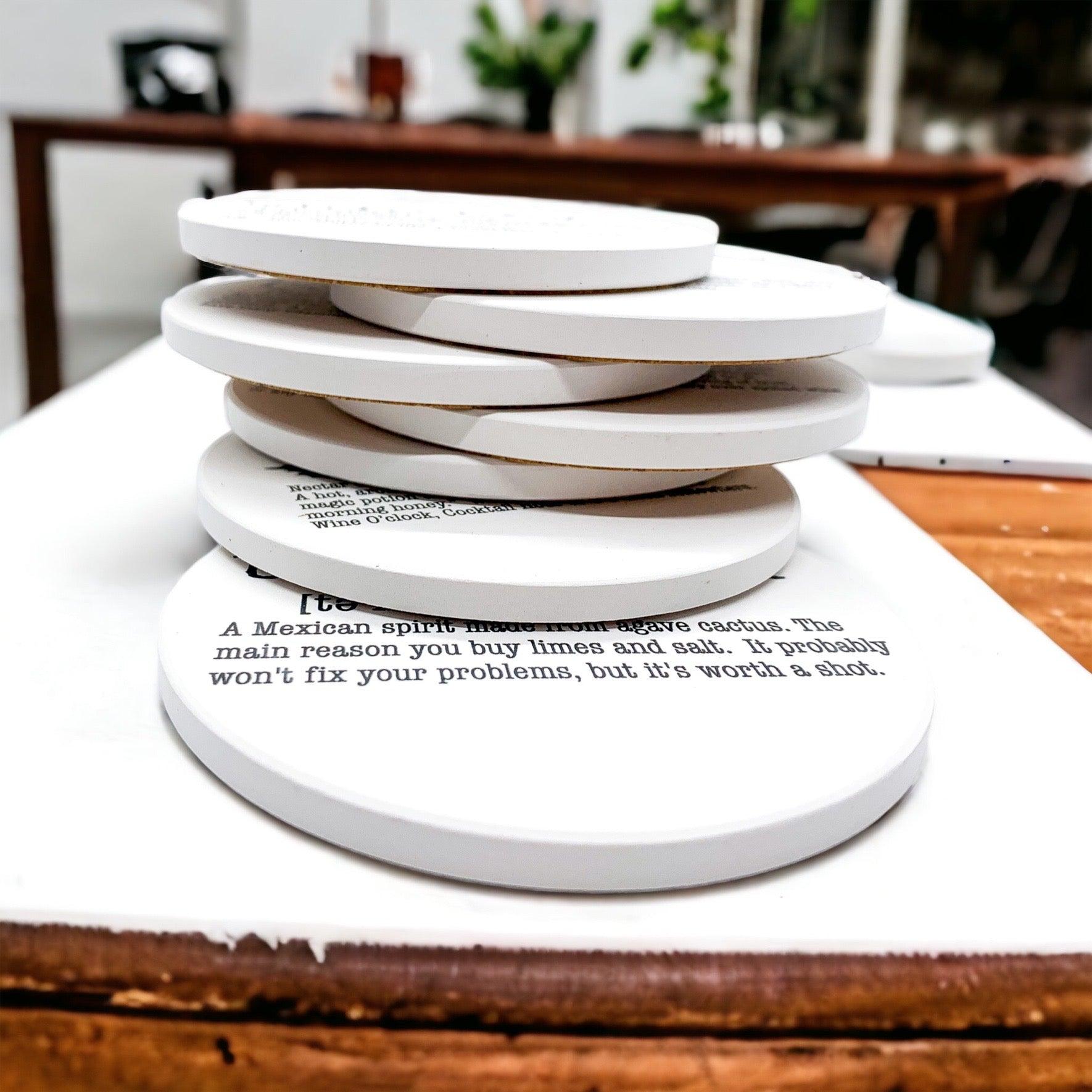 Drink Definition Ceramic Coasters - 14 Drinks | Single, 4-Pack or 6-Pack