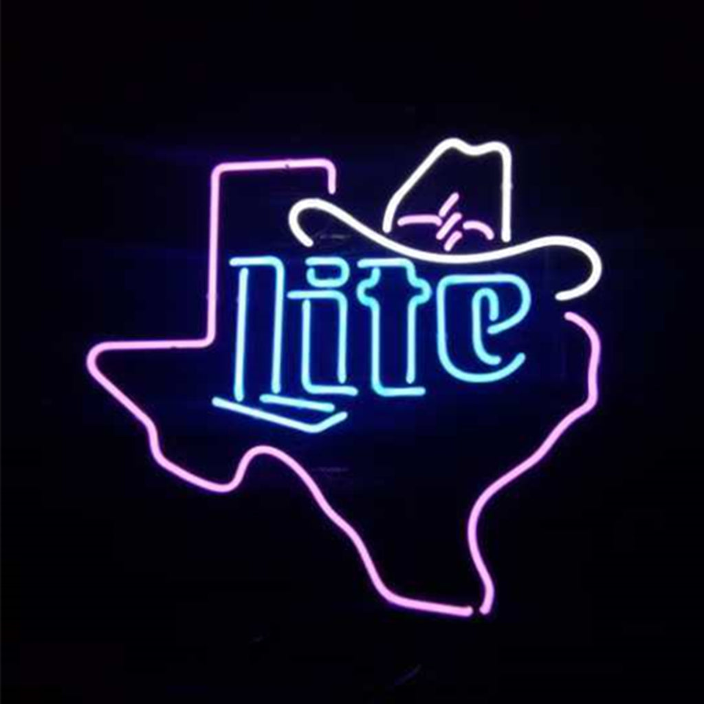 Miller Lite Cowboy Hat & Texas Map Neon Sign