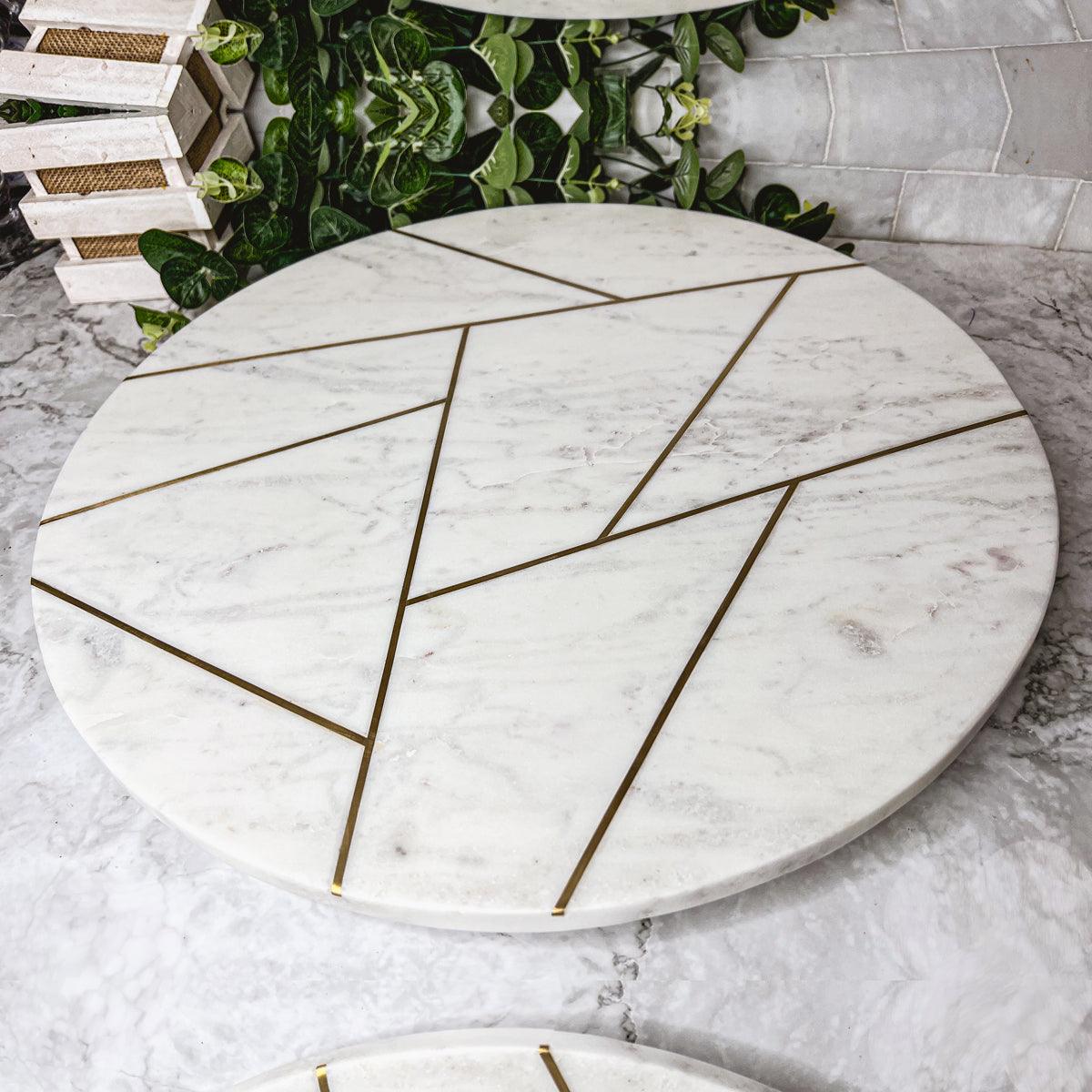 Marble & Gold Lazy Susan – 18" Rotating Charcuterie & Entertaining Board