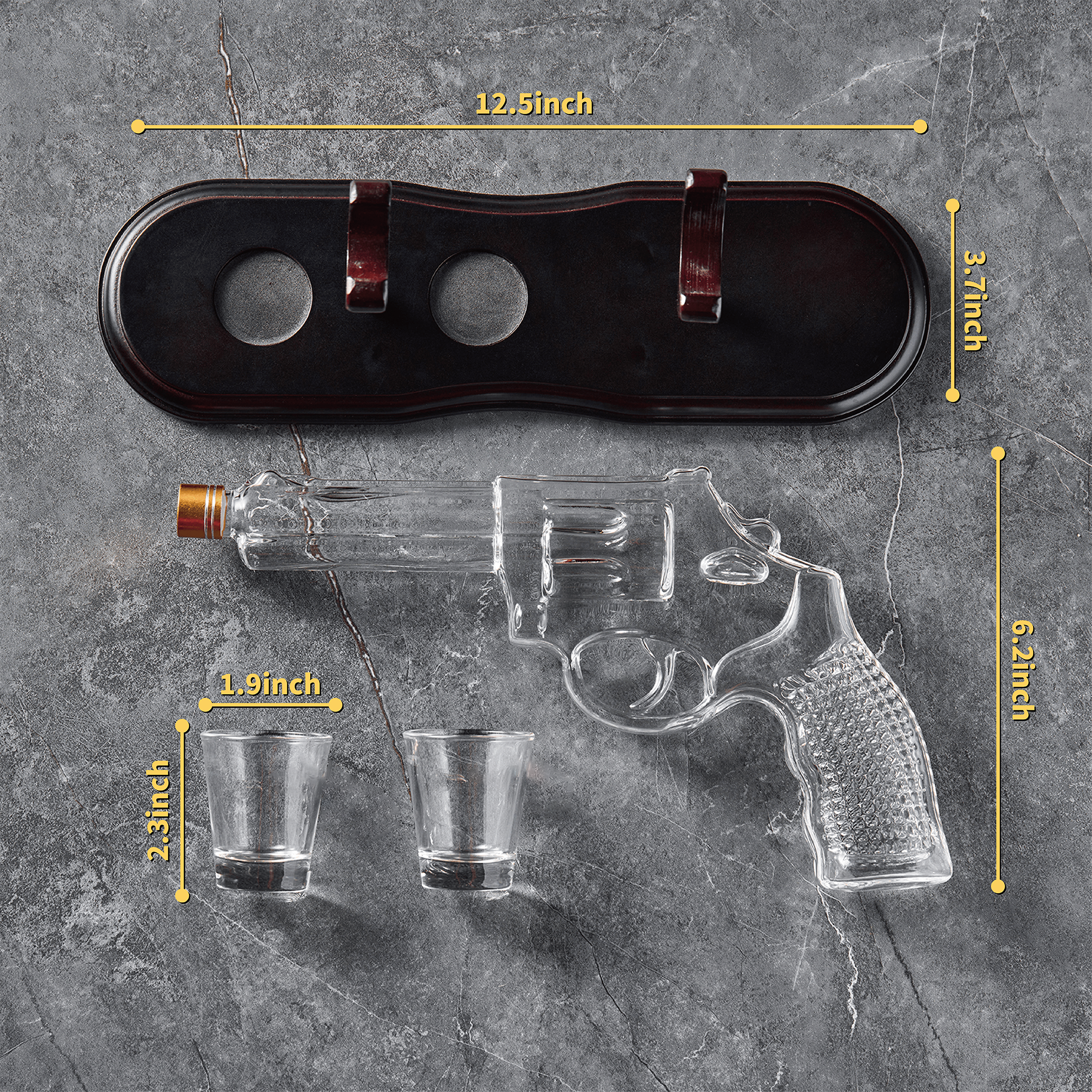 Gun Whiskey Decanter & Shot Glass Set - Lead-Free Borosilicate Glass | Gift Boxed