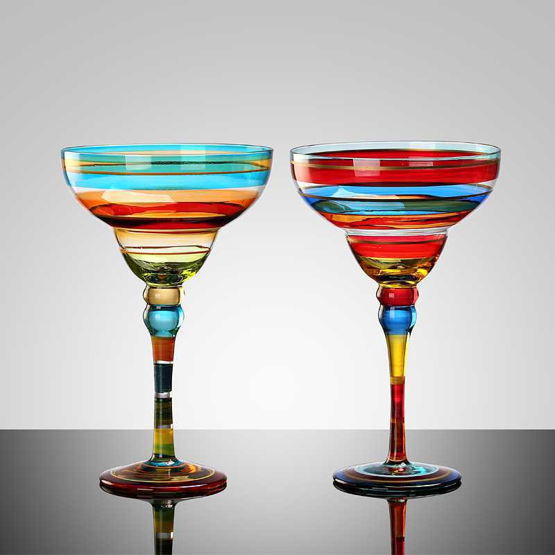 Handmade Hand-Painted Margarita Glasses - Set of 7 Designs | 270ml Lead-Free Cocktail Goblets