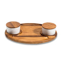 Acacia Charcuterie Serving Board with 2 Ceramic Bowls & Lids - 15" x 12"