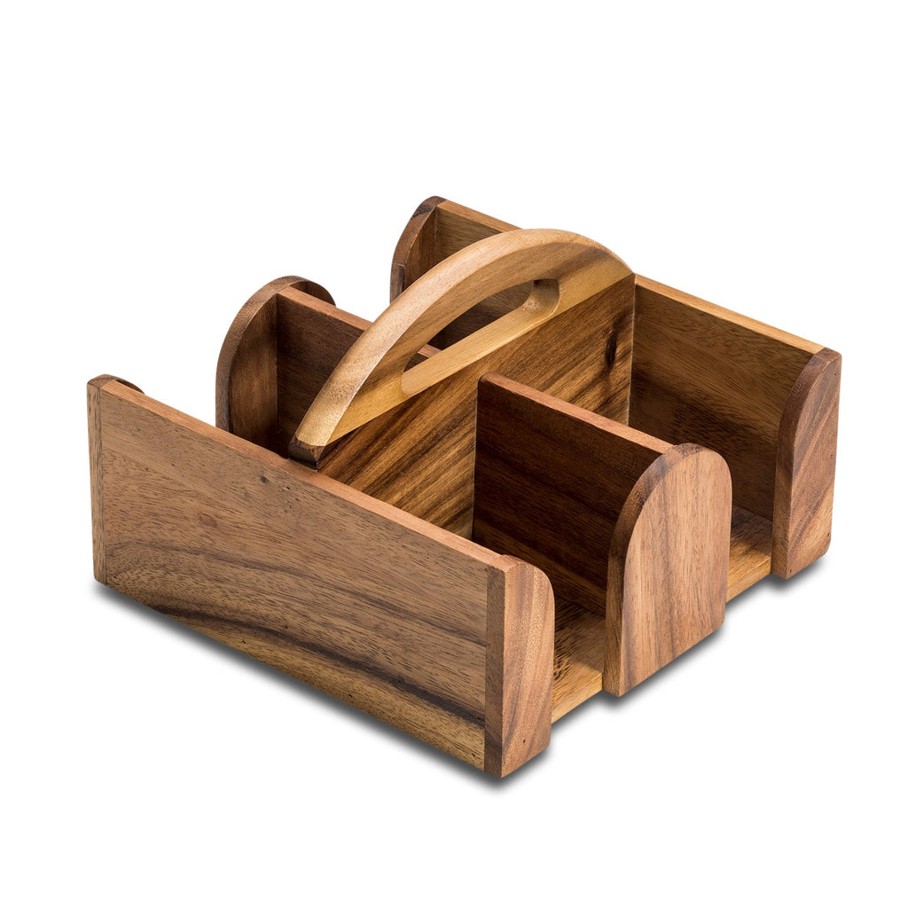 Acacia Wood Mug Caddy – 4-Cup Serving Tray with Handle