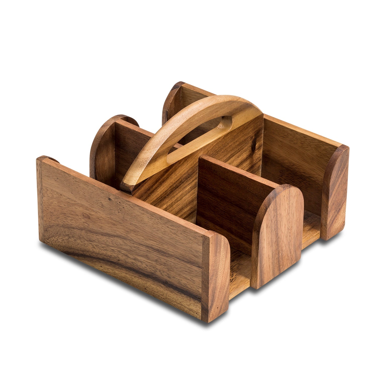 Acacia Wood Mug Caddy – 4-Cup Serving Tray with Handle
