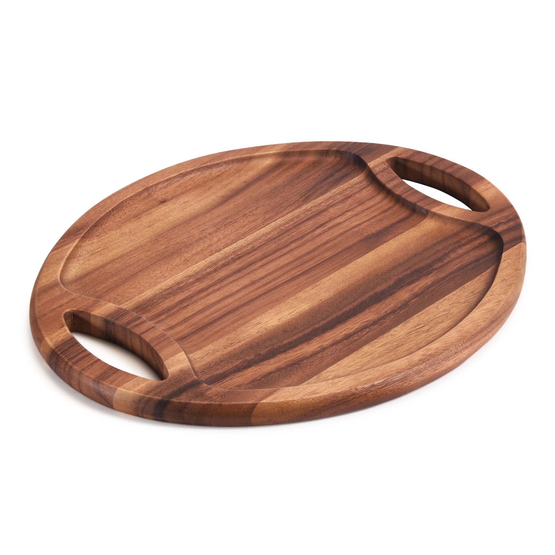 Acacia Wood Oval Serving Tray with Handles - 15" x 11"