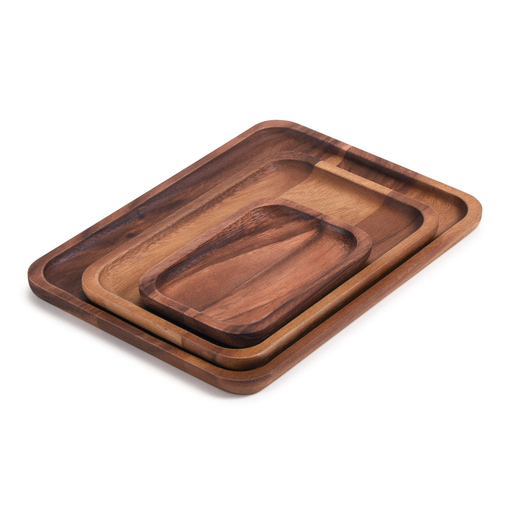 Acacia Wood Rectangular Serving Plates - Set of 3