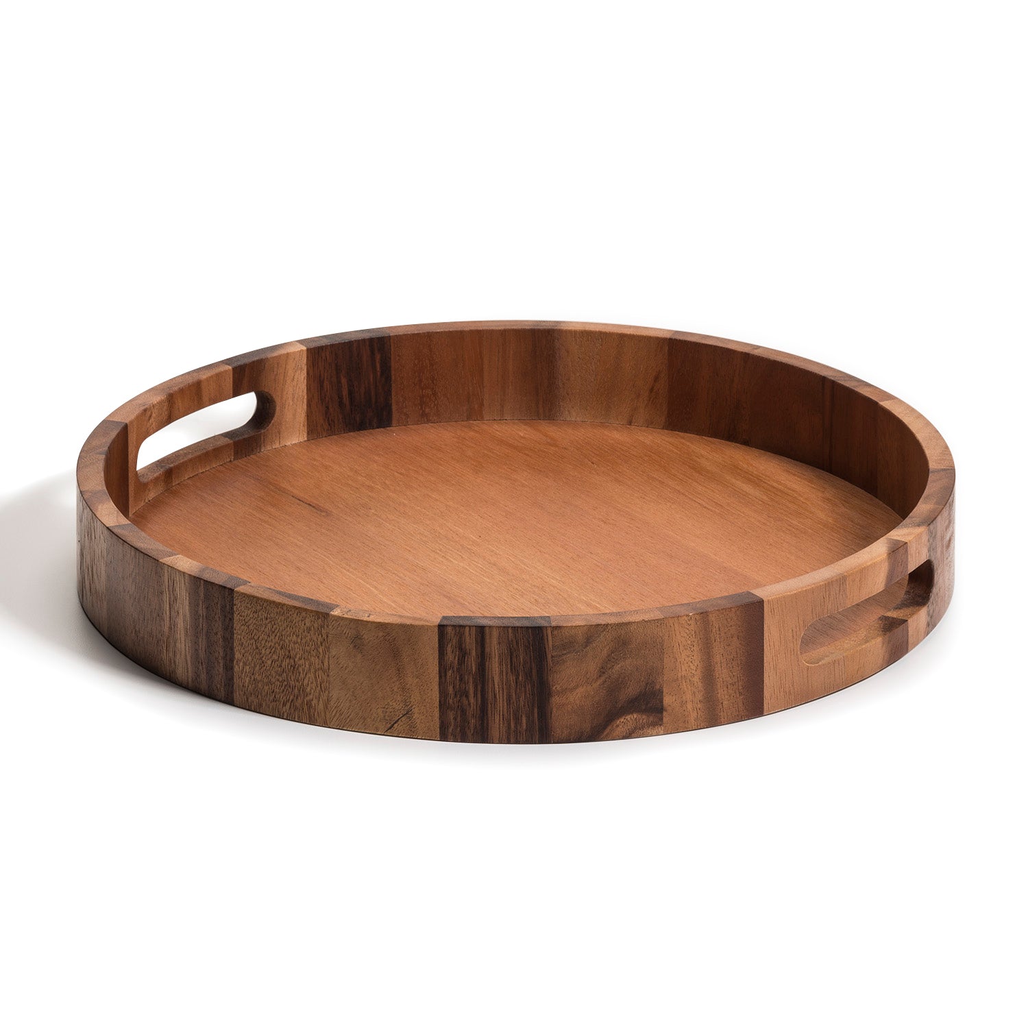 Acacia Wood Round Serving Tray & Charcuterie Board with Handles — 15"