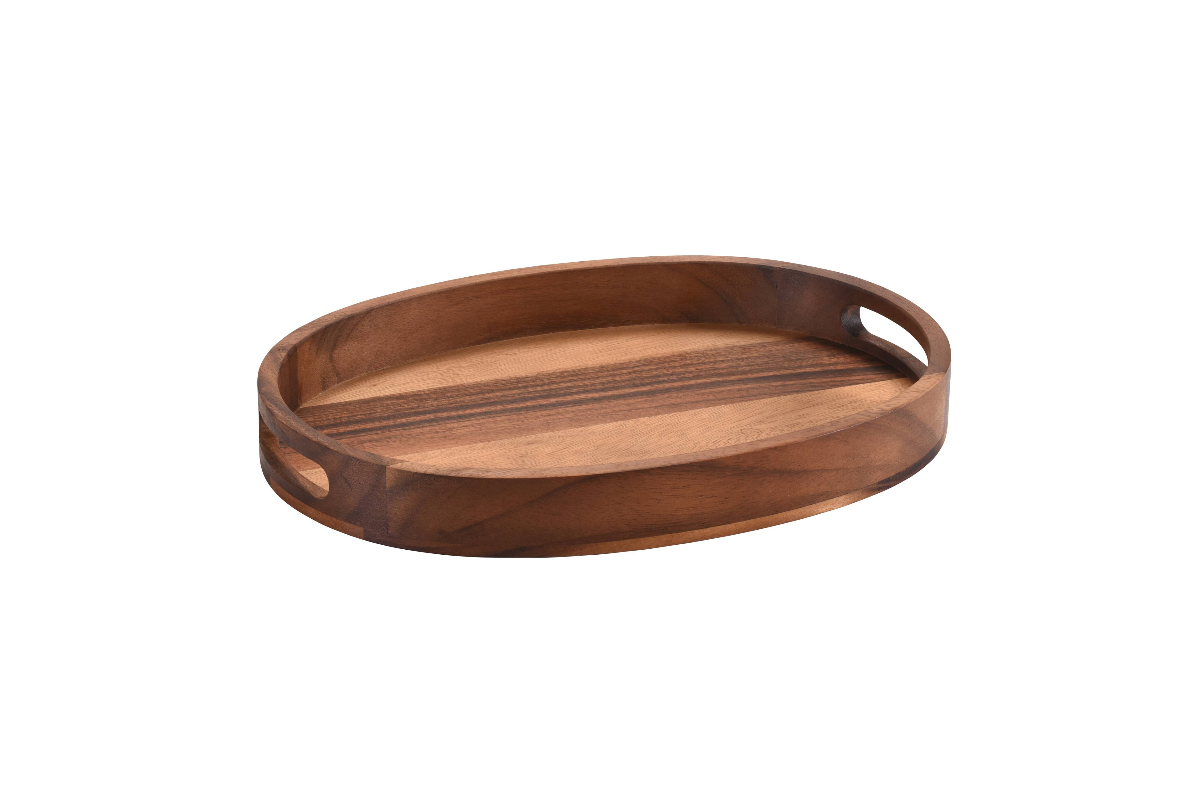 Acacia Wood Serving Tray with Handles - Oval with Border 11" x 15"