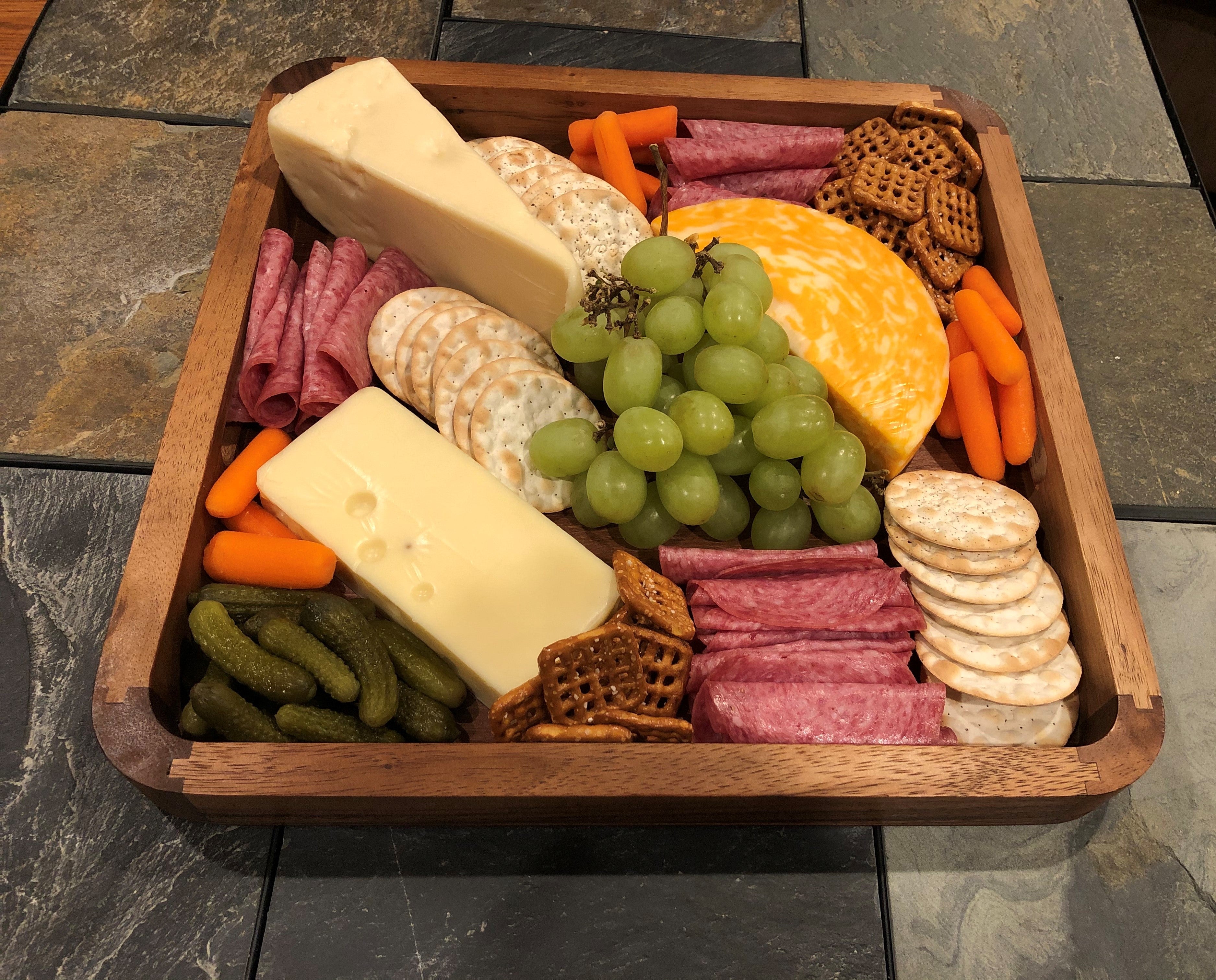 Acacia Wood Square Serving Tray with Handles — 14" x 14"