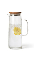 Hand Blown Glass & Bamboo Pitcher Set – Pitcher with 4 Cups & Lids