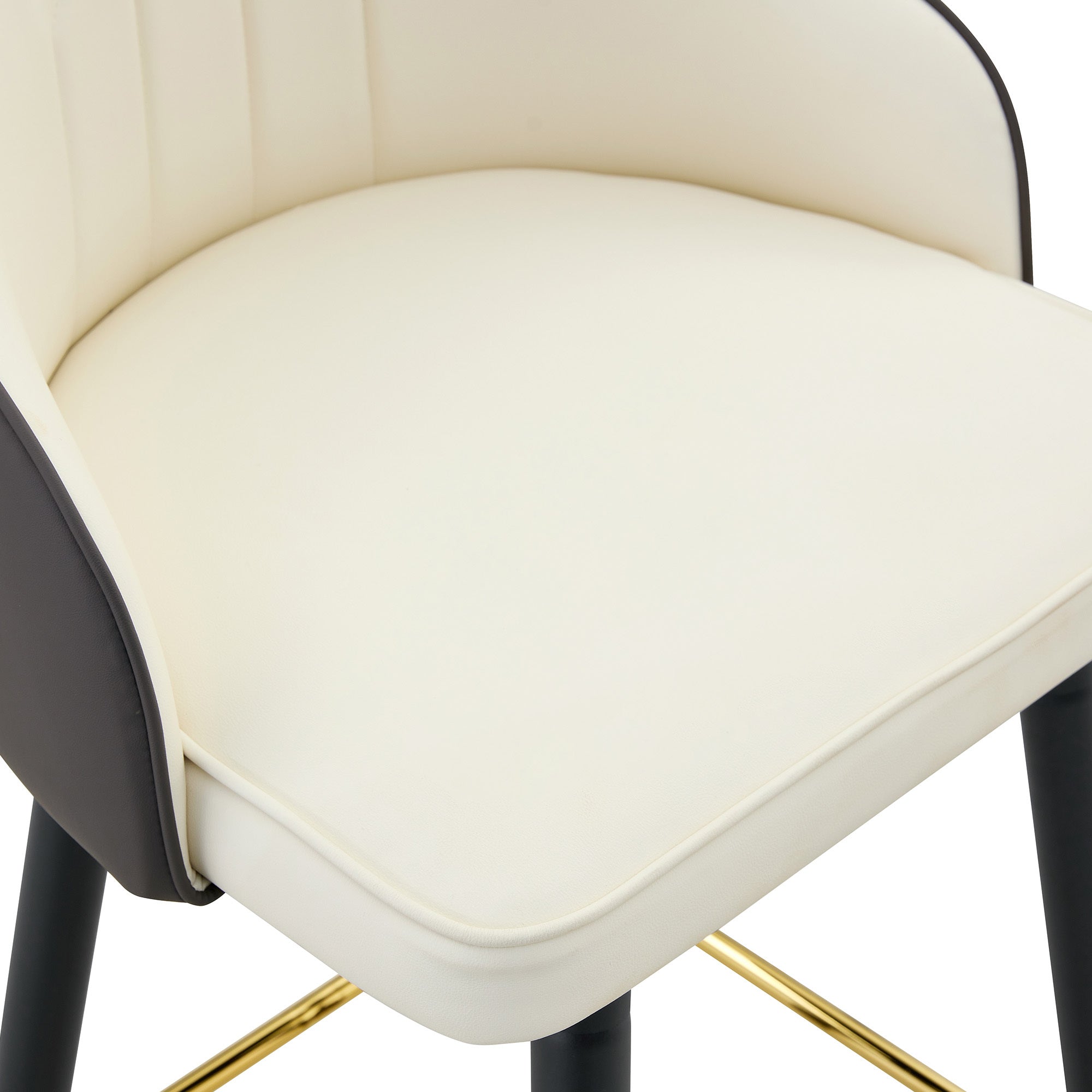 White & Dark Gray PU Leather Bar Stools – Set of 2 | 37.7" High with Ergonomic Backrest & Gold Footrest