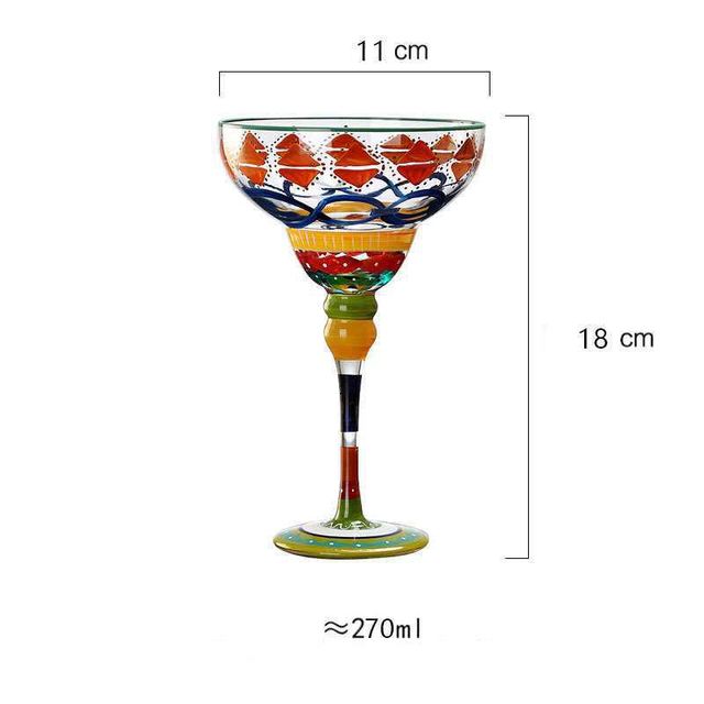 Handmade Hand-Painted Margarita Glasses - Set of 7 Designs | 270ml Lead-Free Cocktail Goblets