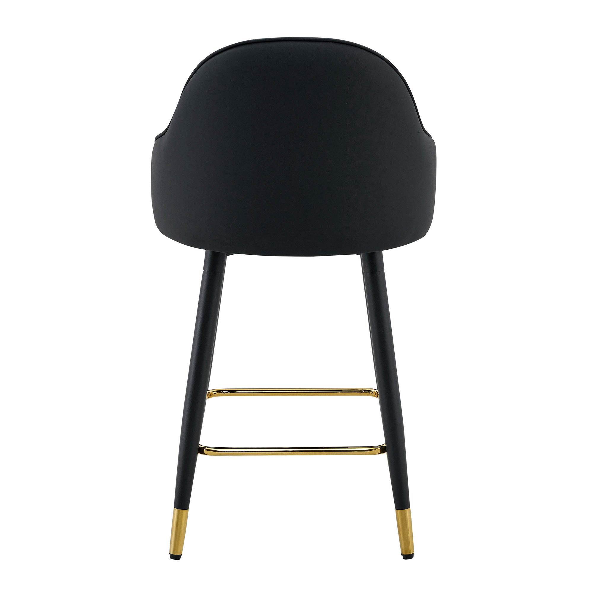 Black PU Leather Bar Stools – Set of 2 | 37.7" High with Ergonomic Backrest & Gold Footrest