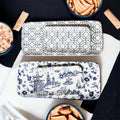 Chinoiserie Blue & White Porcelain Serving Tray Set — 4 Pieces