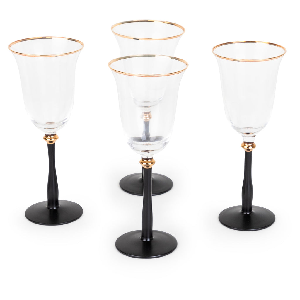 Black Stemmed Wine Glass with Gold Rim – Set of 4 | Modern Luxury Glassware
