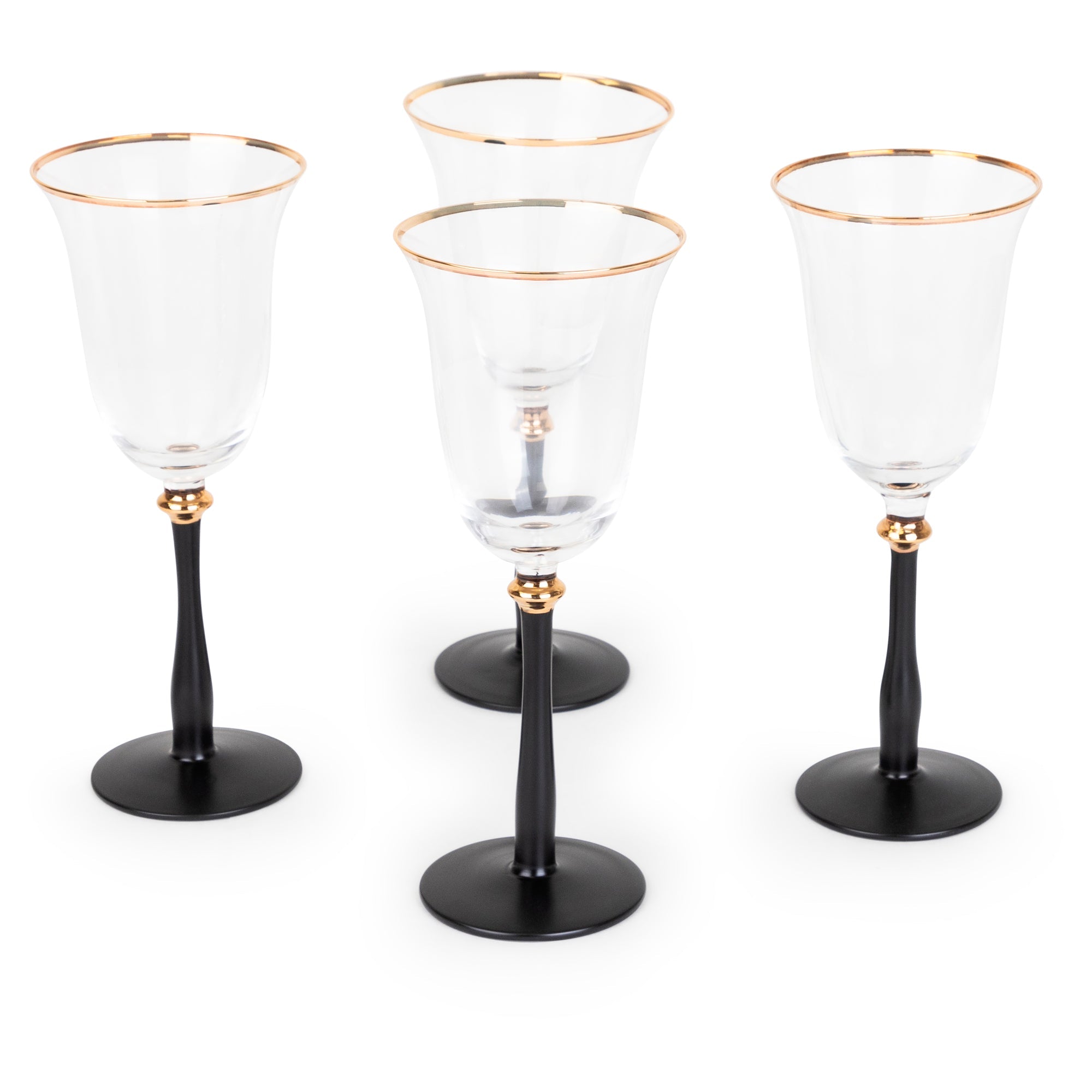 Black Stemmed Wine Glass with Gold Rim – Set of 4 | Modern Luxury Glassware