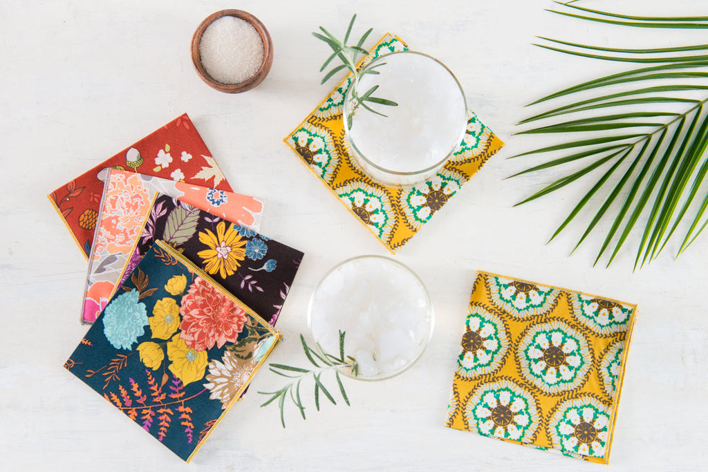 Winter Blue Floral Cloth Napkins