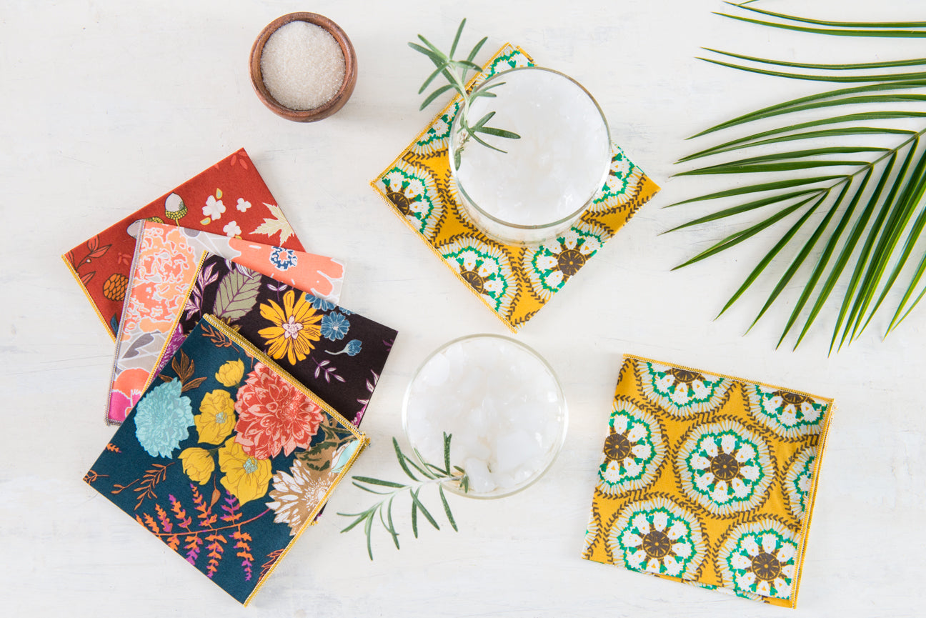 Winter Blue Floral Cloth Napkins