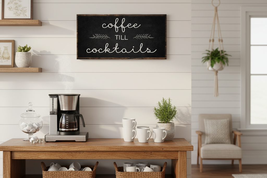 Coffee Till Cocktails Sign Coffee Bar
