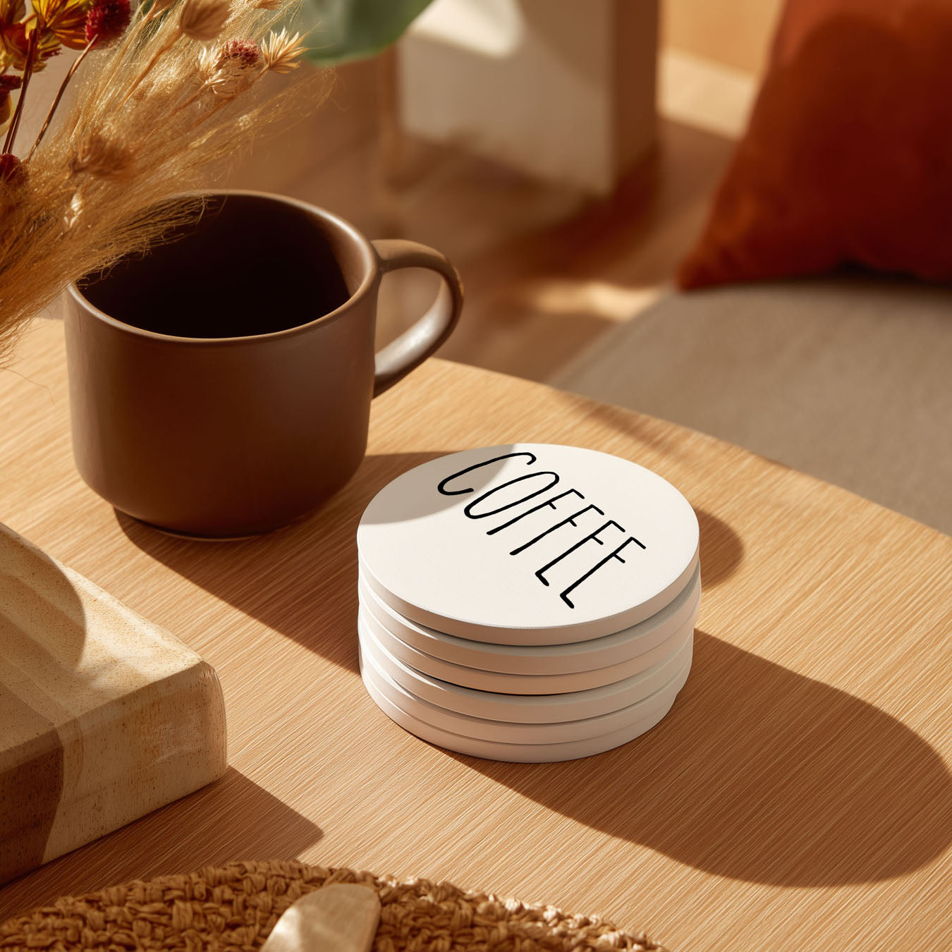 Minimalist One-Word Ceramic Coasters - 11 Moods