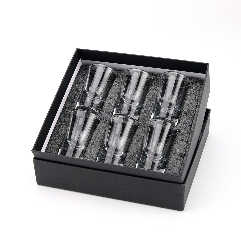 Shot Glass Set of 6 – 1.5oz Clear Glasses in Black Presentation Gift Box