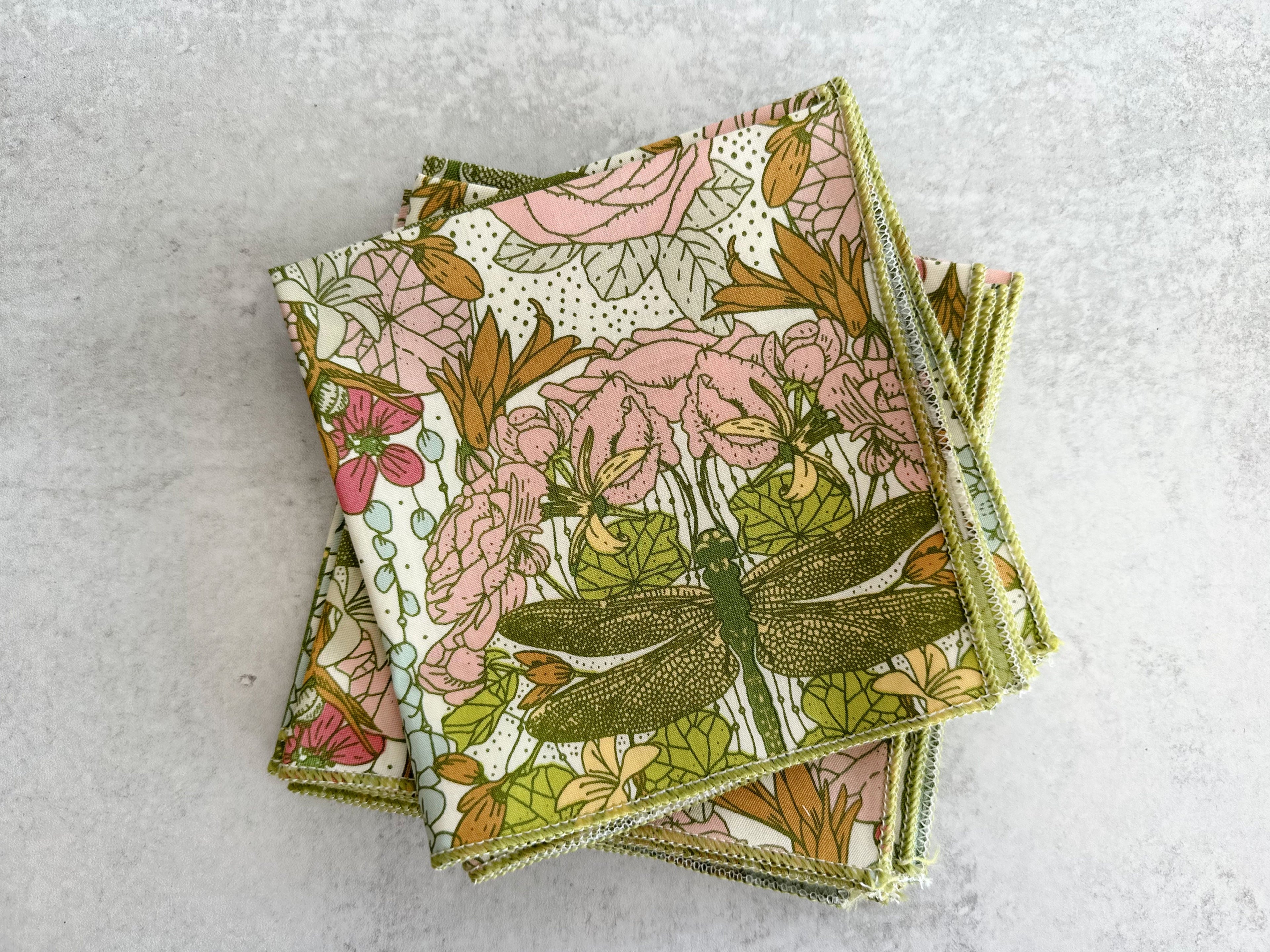 Dragonfly Cloth Cocktail Napkins – Set of 4 Reusable Napkins