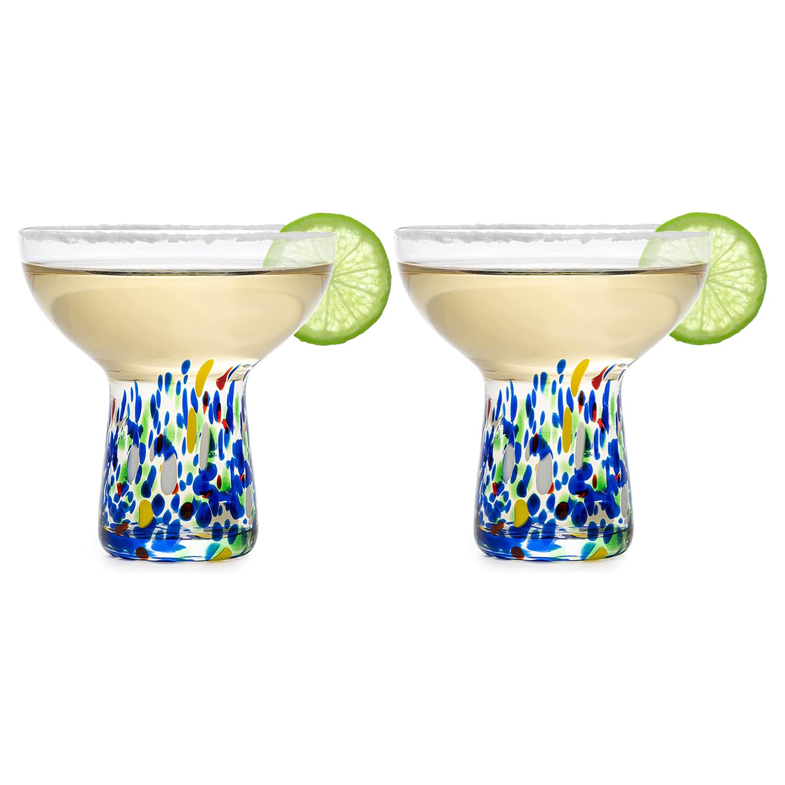 Hand-Blown Confetti Margarita Glasses - Set of 2 | 14oz Mexican Art Glass