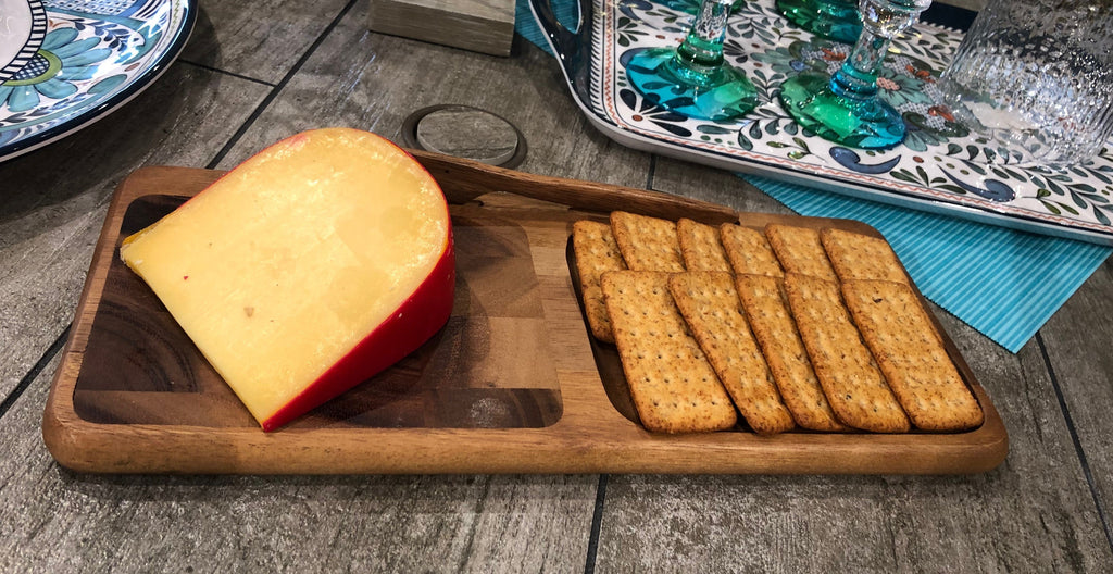 Acacia End-Grain Double-Section Cheese Board with Knife