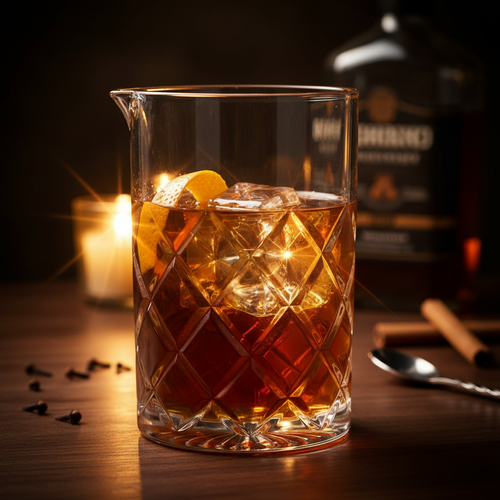 Etens Crystal Mixing Glass - Walnut Bar Editorial