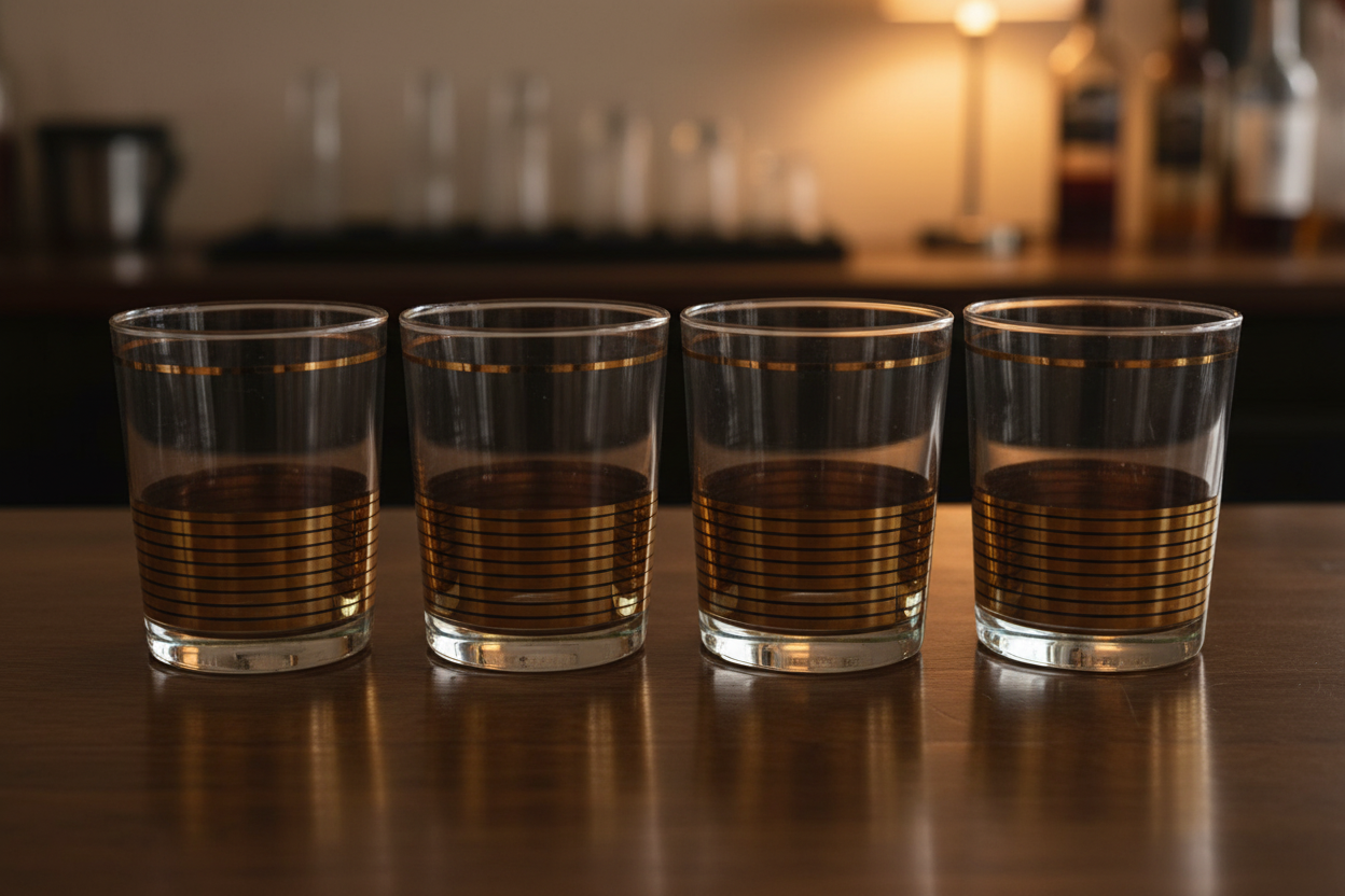 Four Gold Stripe Rocks Glasses