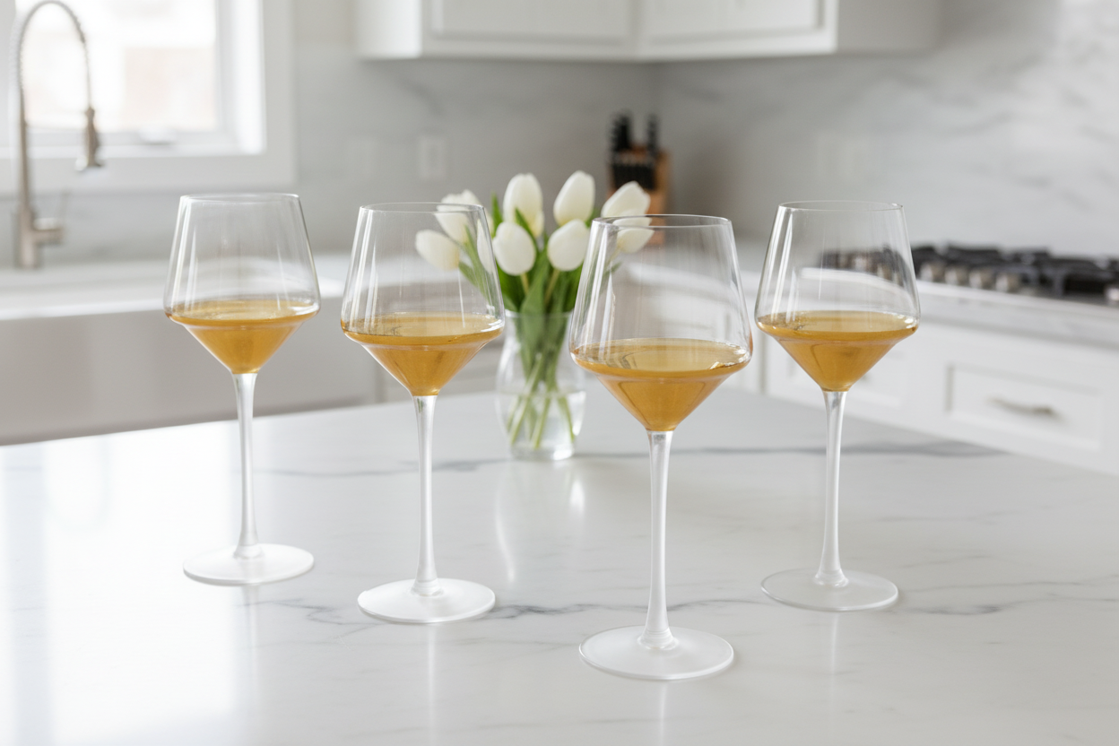 Gold Triangle Wine Glasses - Exact Product on Marble