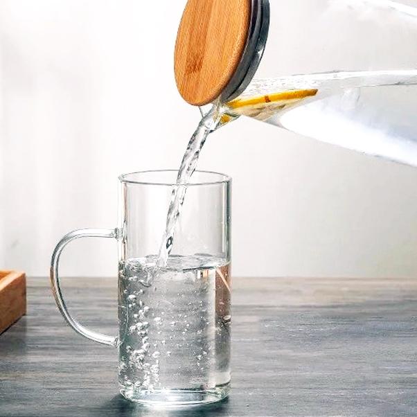 Hand Blown Glass & Bamboo Pitcher Set – Pitcher with 4 Cups & Lids
