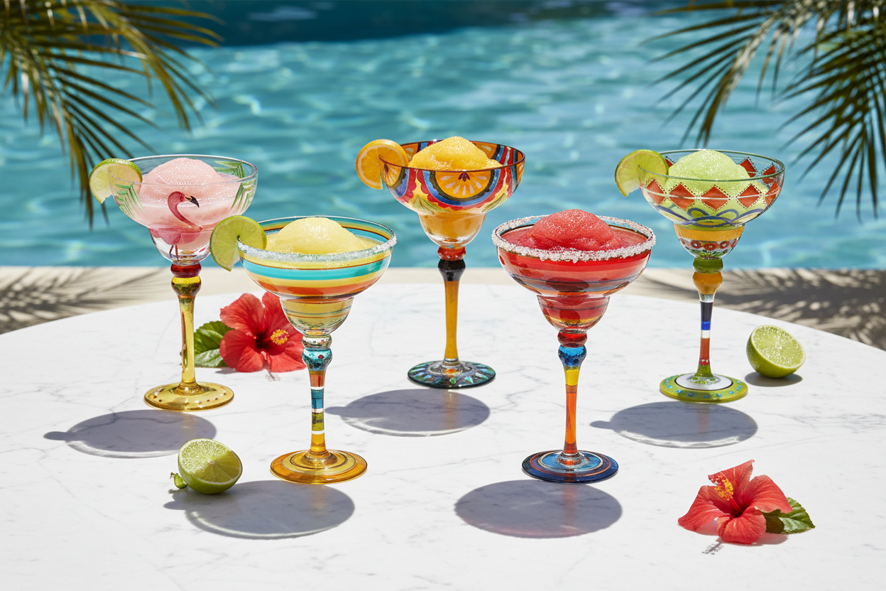 Handmade Colorful Margarita Glasses - Poolside Resort Editorial