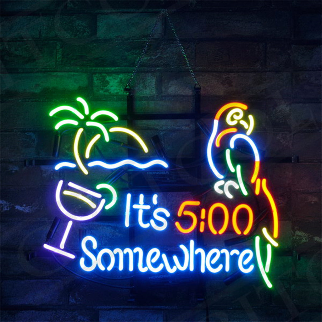 It's 5 O'Clock Somewhere Parrot Neon Sign