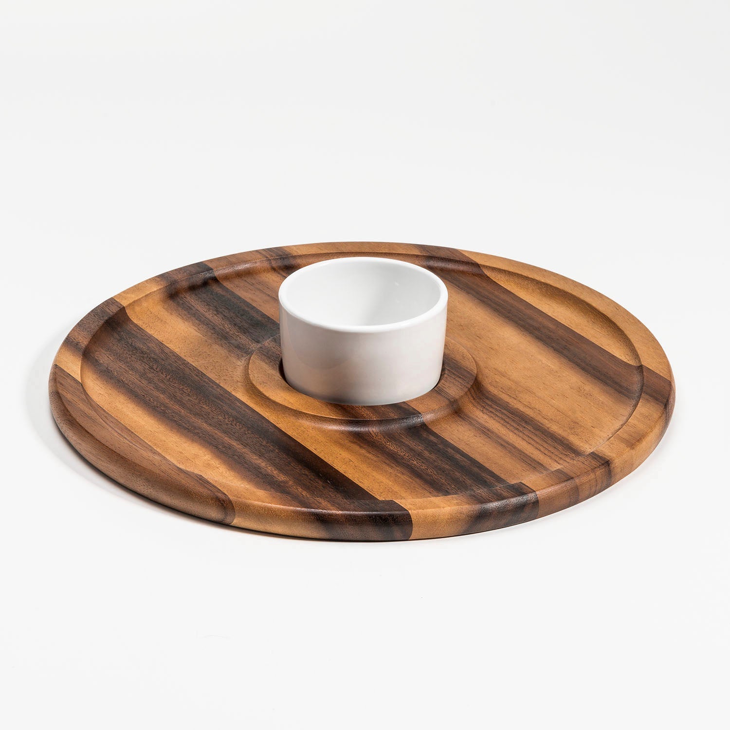 Acacia Wood Chip & Dip Serving Tray with Ceramic Bowl - 15"