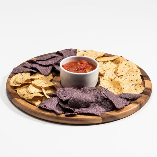 Acacia Wood Chip & Dip Serving Tray with Ceramic Bowl - 15"