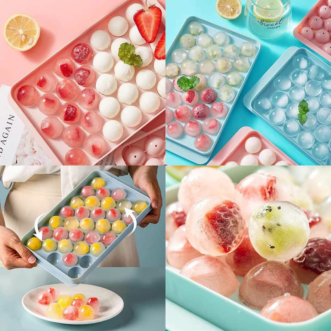 Ice Ball Maker Mold Set – 33-Ball Trays with Ice Bucket & Scoop
