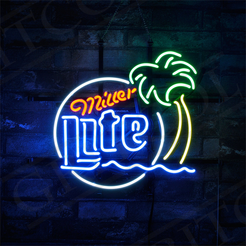Miller Lite Palm Tree & Sun Neon Sign