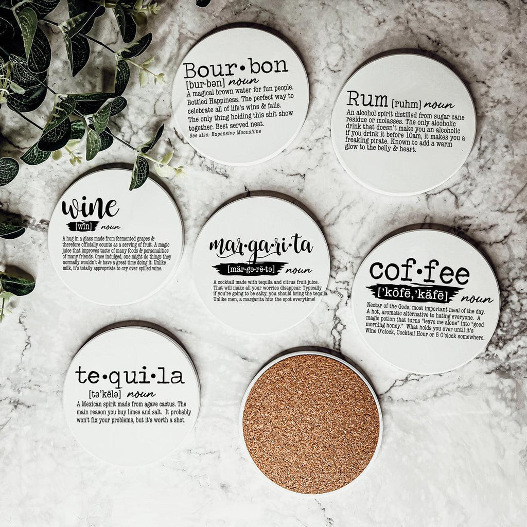 Drink Definition Ceramic Coasters - 14 Drinks | Single, 4-Pack or 6-Pack