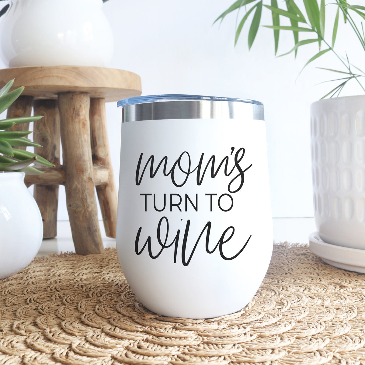"Mom's Turn" Insulated Wine Tumbler – 12oz Stainless Steel with Lid