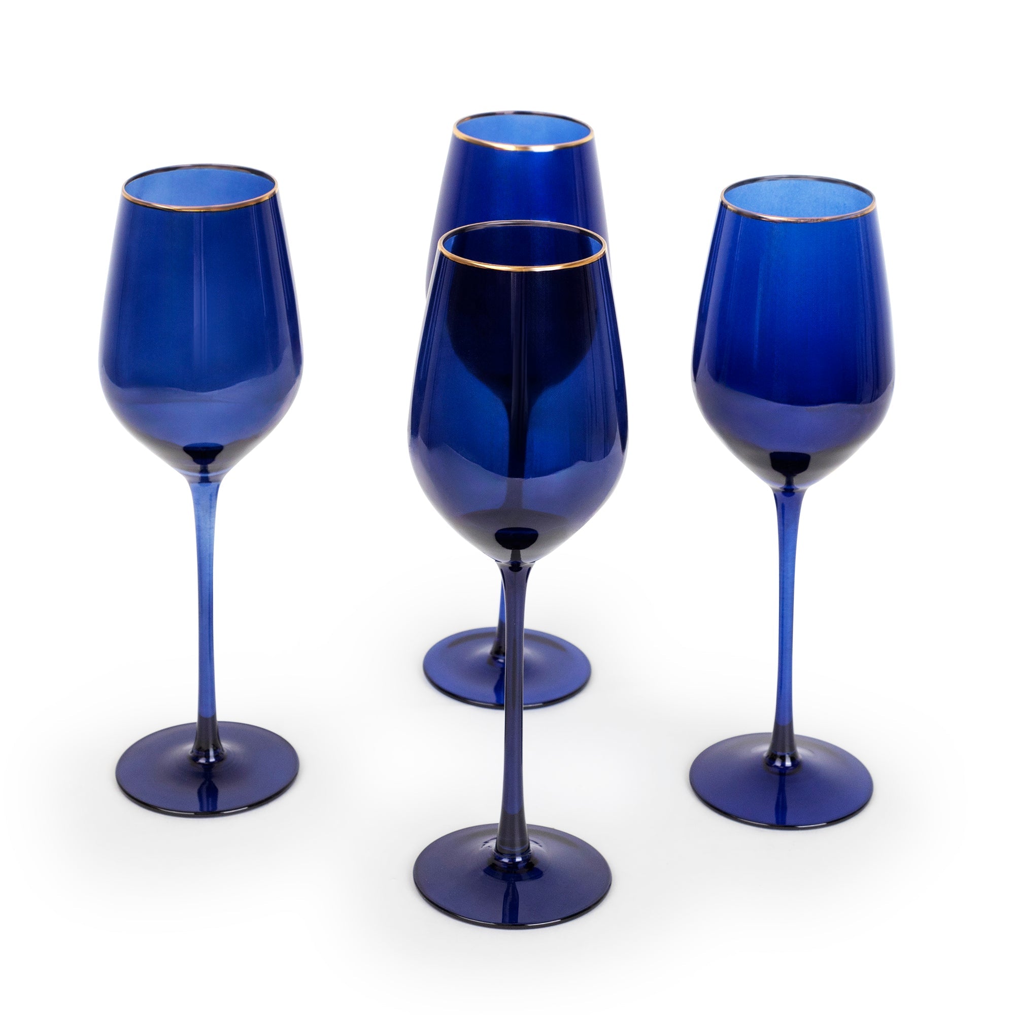 Navy Gloss Wine Glasses – Set of 4 | Deep Blue & Gold Rim Glassware