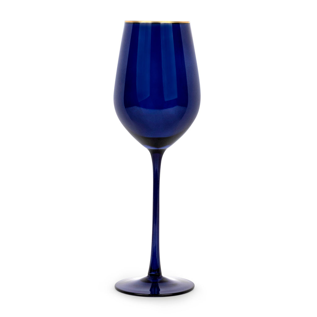 Navy Gloss Wine Glasses – Set of 4 | Deep Blue & Gold Rim Glassware