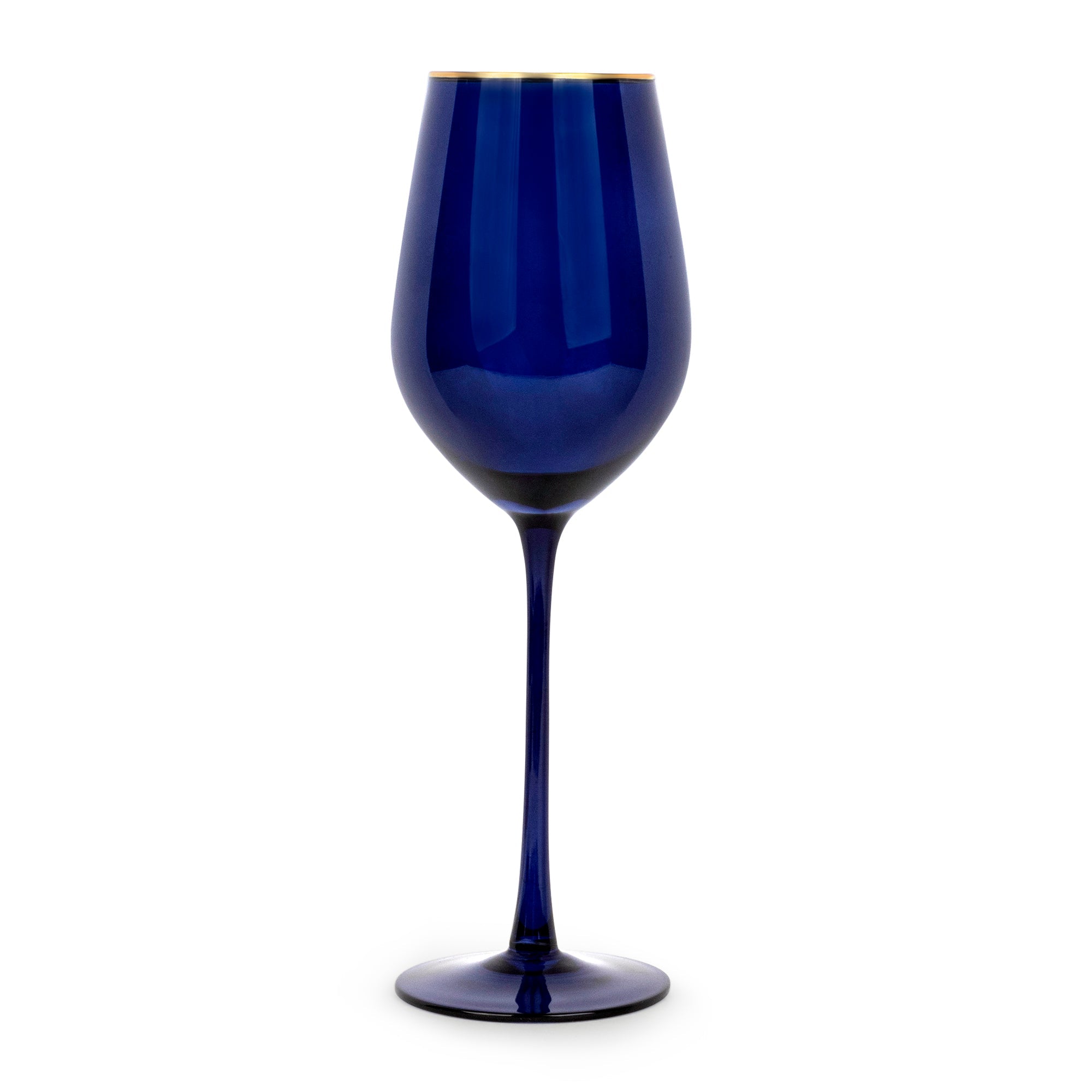 Navy Gloss Wine Glasses – Set of 4 | Deep Blue & Gold Rim Glassware