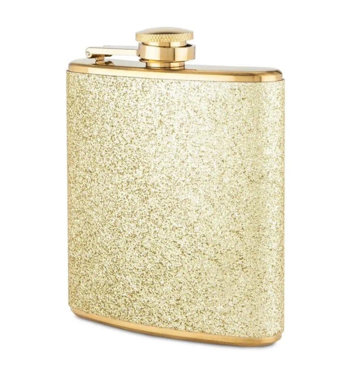 Gold Glitter Flask - 6 oz Stainless Steel